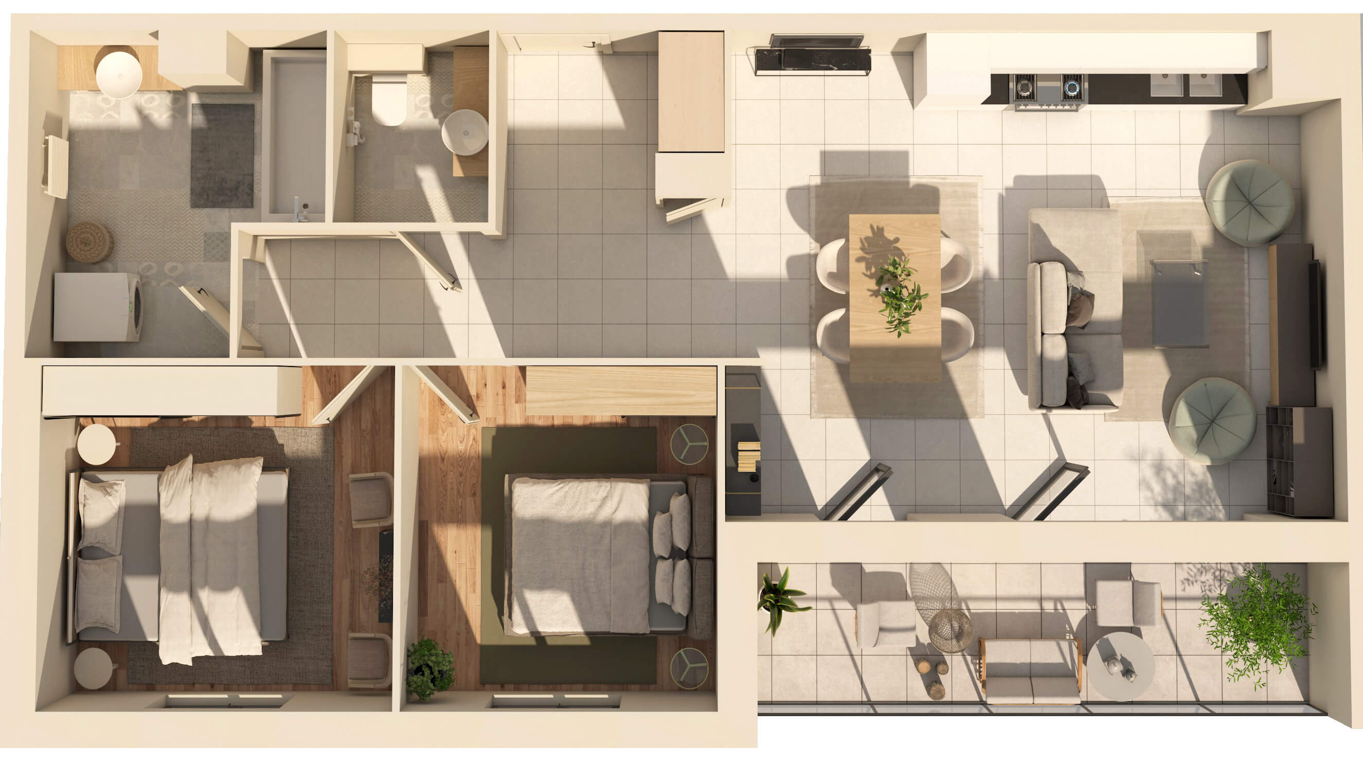 Repr&eacute;sentation 3D d'un T3 au 1er &eacute;tage